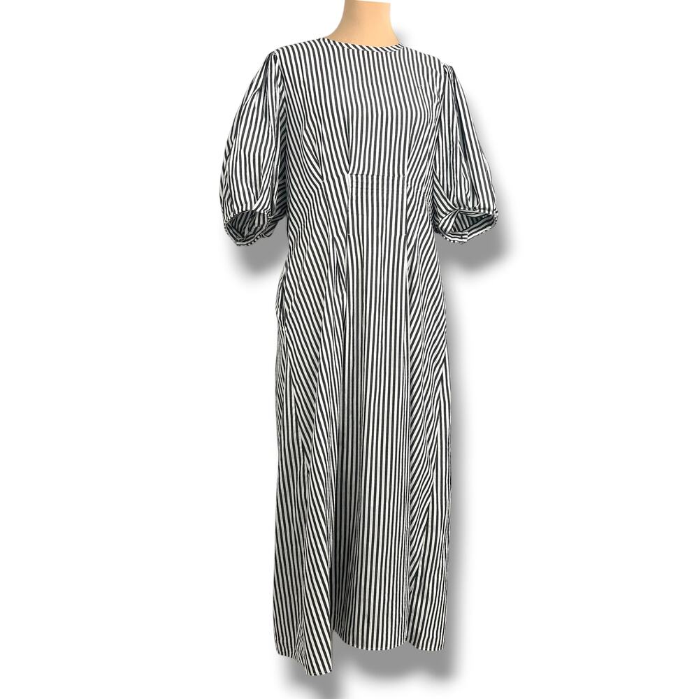 WHO WHAT WEAR  100% Cotton Gray Stripe Maxi Dress L  GardenParty Brunch - Picture 2 of 8